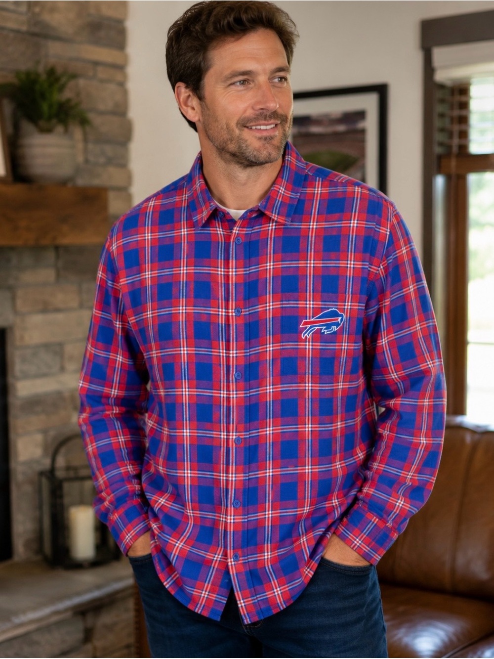 NWT Buffalo Bills NFL Fleece Lined Plaid Flannel Shirt Jacket Shacket Mens 2XL